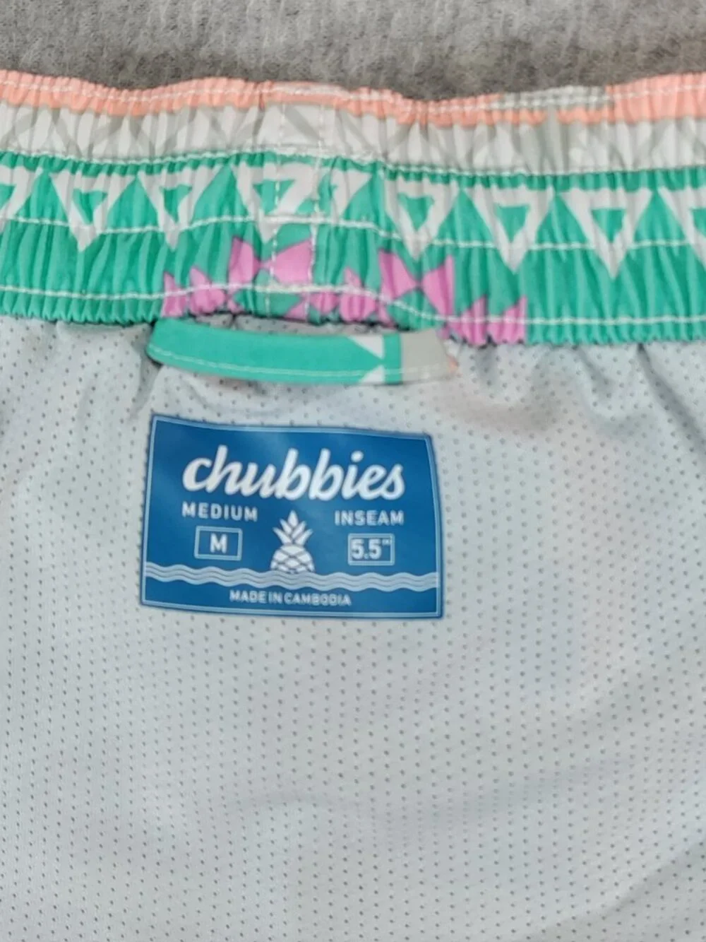 Chubbies Swim Trunks Mens M Teal Pink Geometric Lined 5.5 Inseam